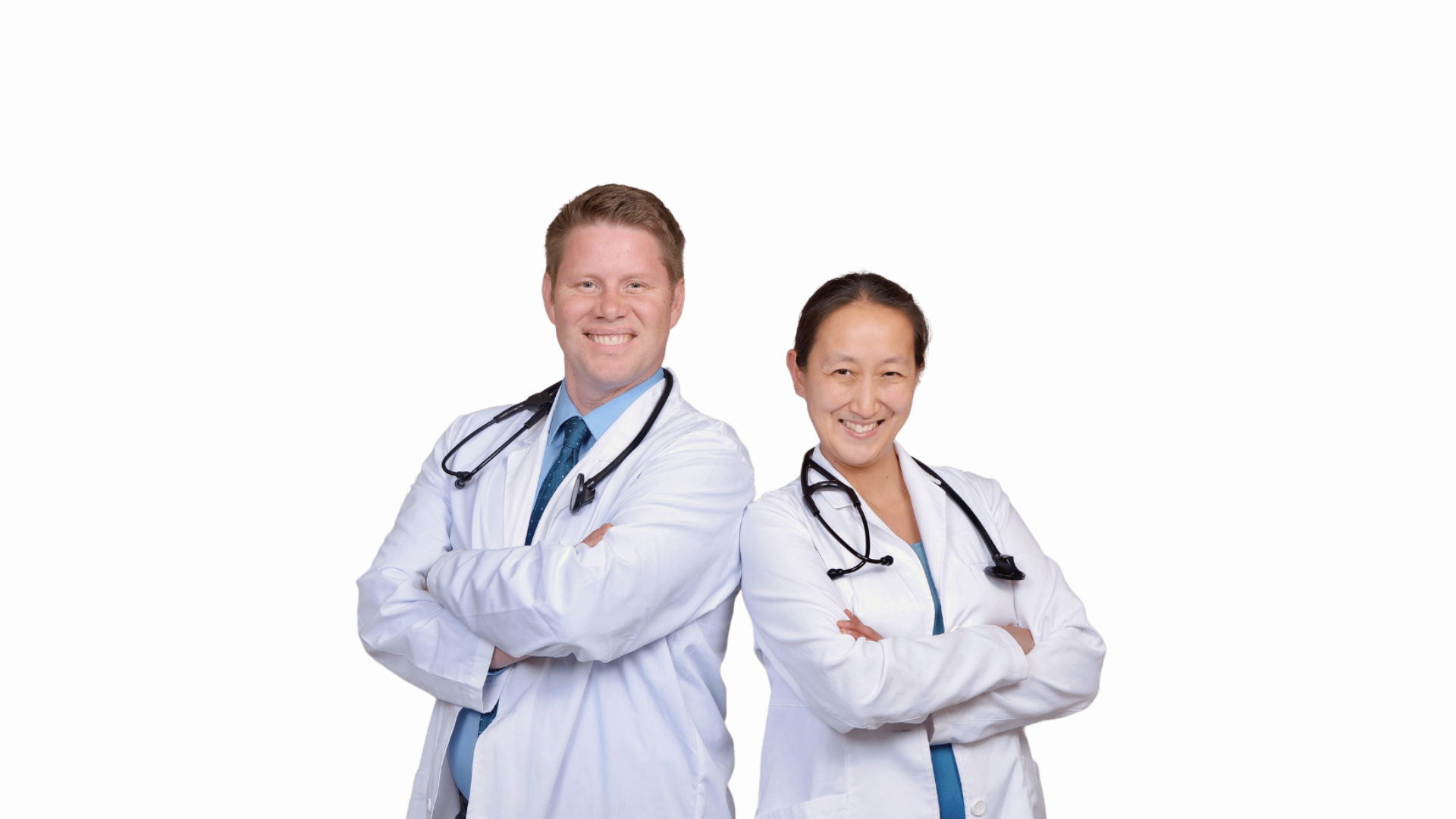 Drs. Aaron and Sally Sartin, MD, standing back to back